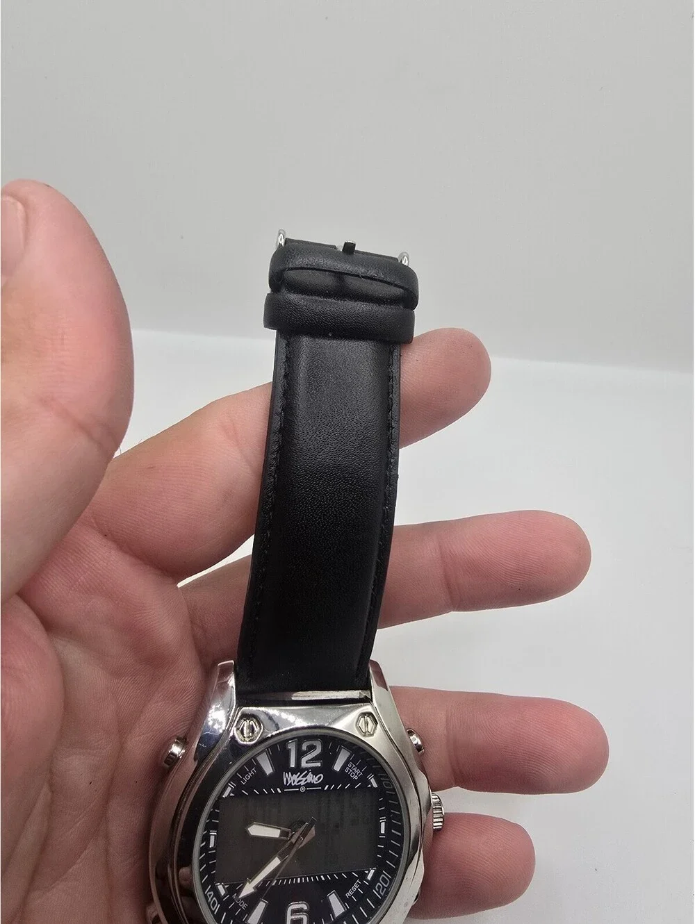 Mossimo Analog-Digital Quartz Watch Blue Dial Black Leather Strap 40mm 5 ATM